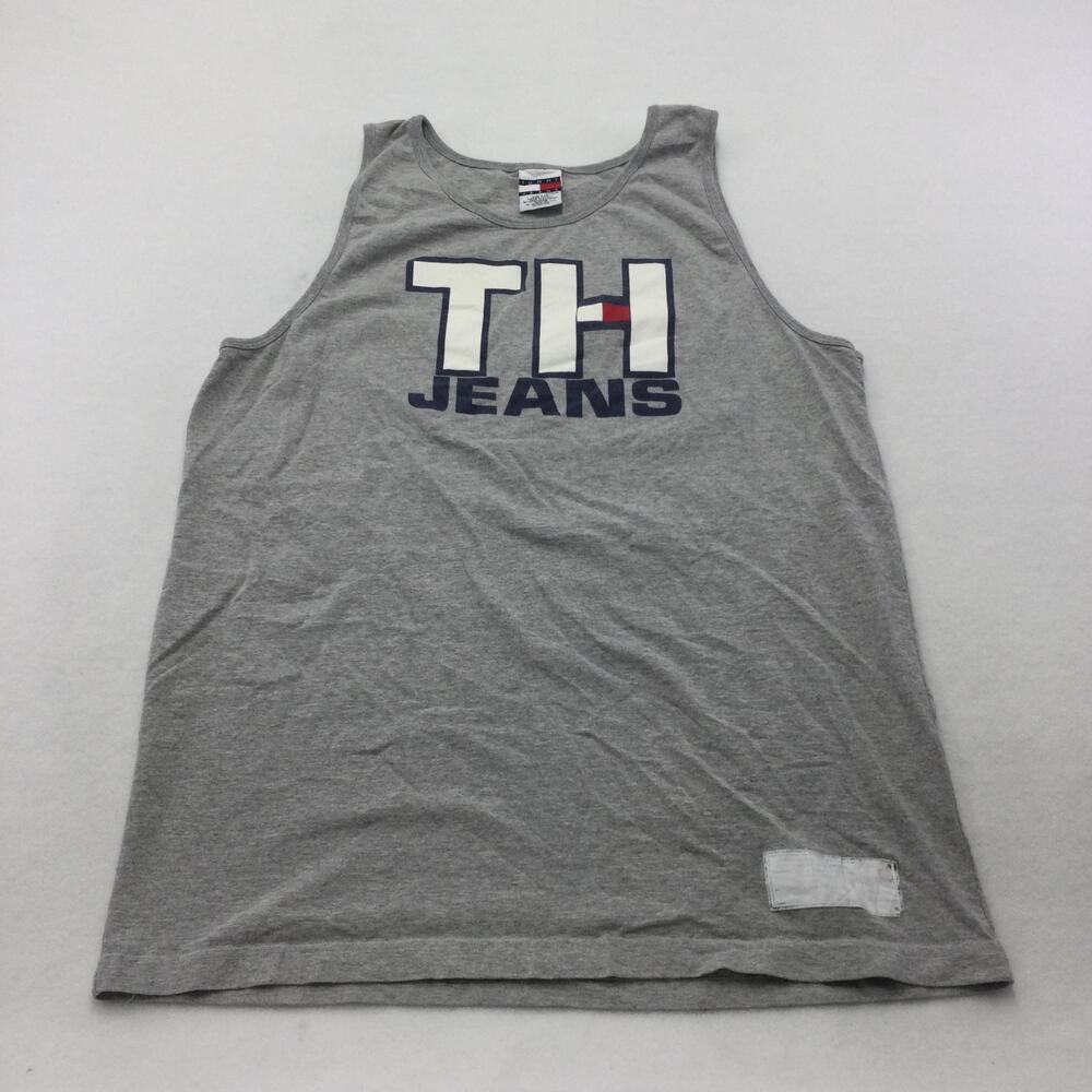 Vintage Tommy Jeans Shirt Mens XL Gray Sleeveless Tank Top TH Graphic Logo